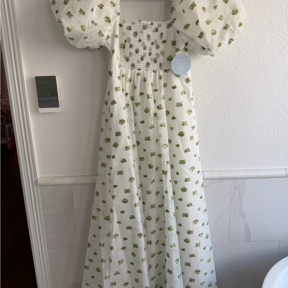 Hill House Cream Midi Dress with Green Floral Print, XS - Picture 6 of 6